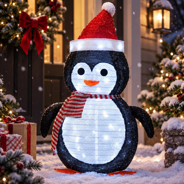 27.5-Inch Lighted Christmas Penguin for Outdoor Christmas Decorations, Pop-Up Penguin Yard Decor with 45 Cool White
