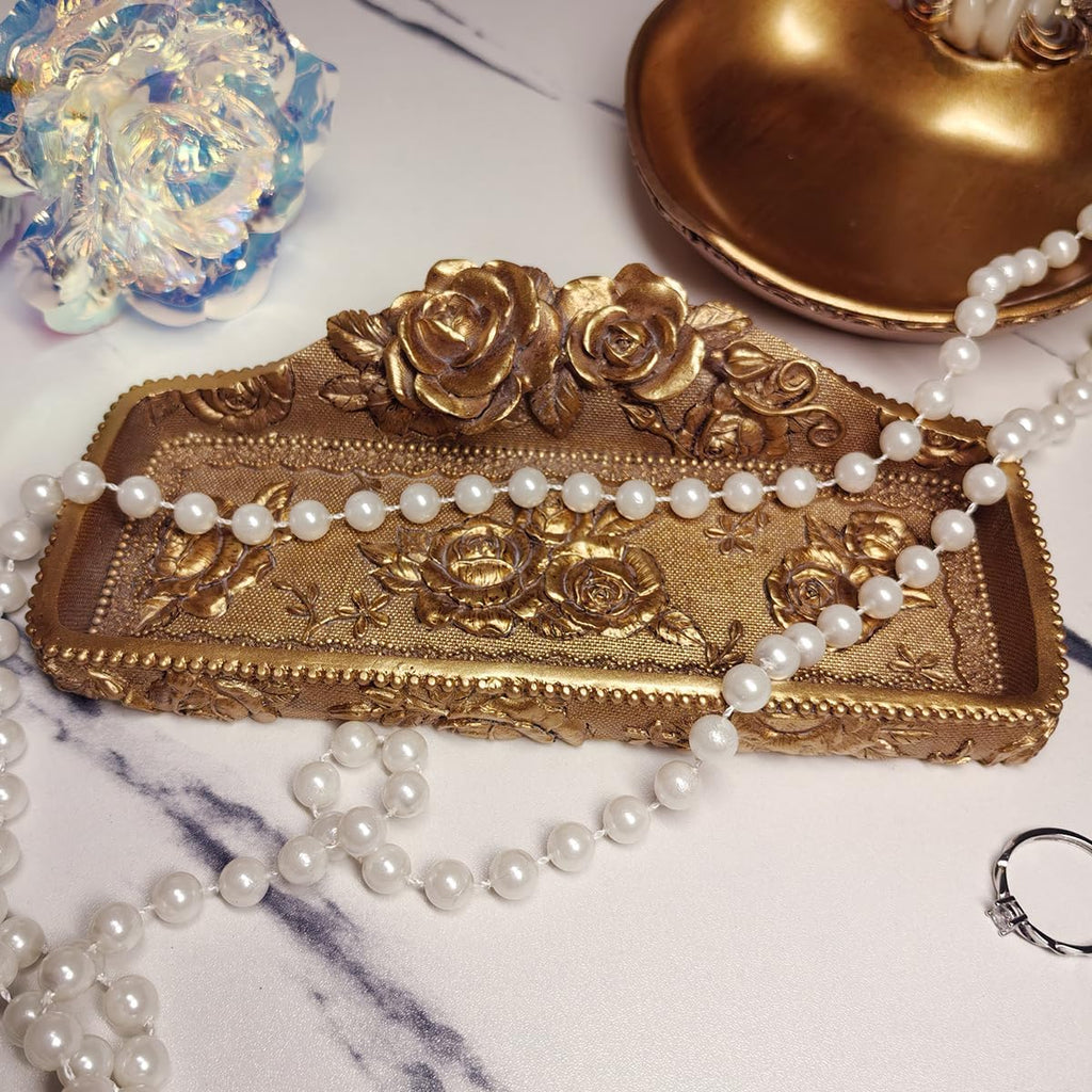 Vintage Jewelry Tray Small Antique Trinket Dish, Ring Holder Birthday & Wedding Gifts for Women(Bronze Floral)