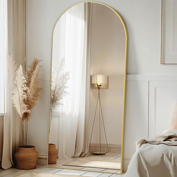 Arched Full Length Mirror, 71"x32" Gold Floor Mirror Free Standing