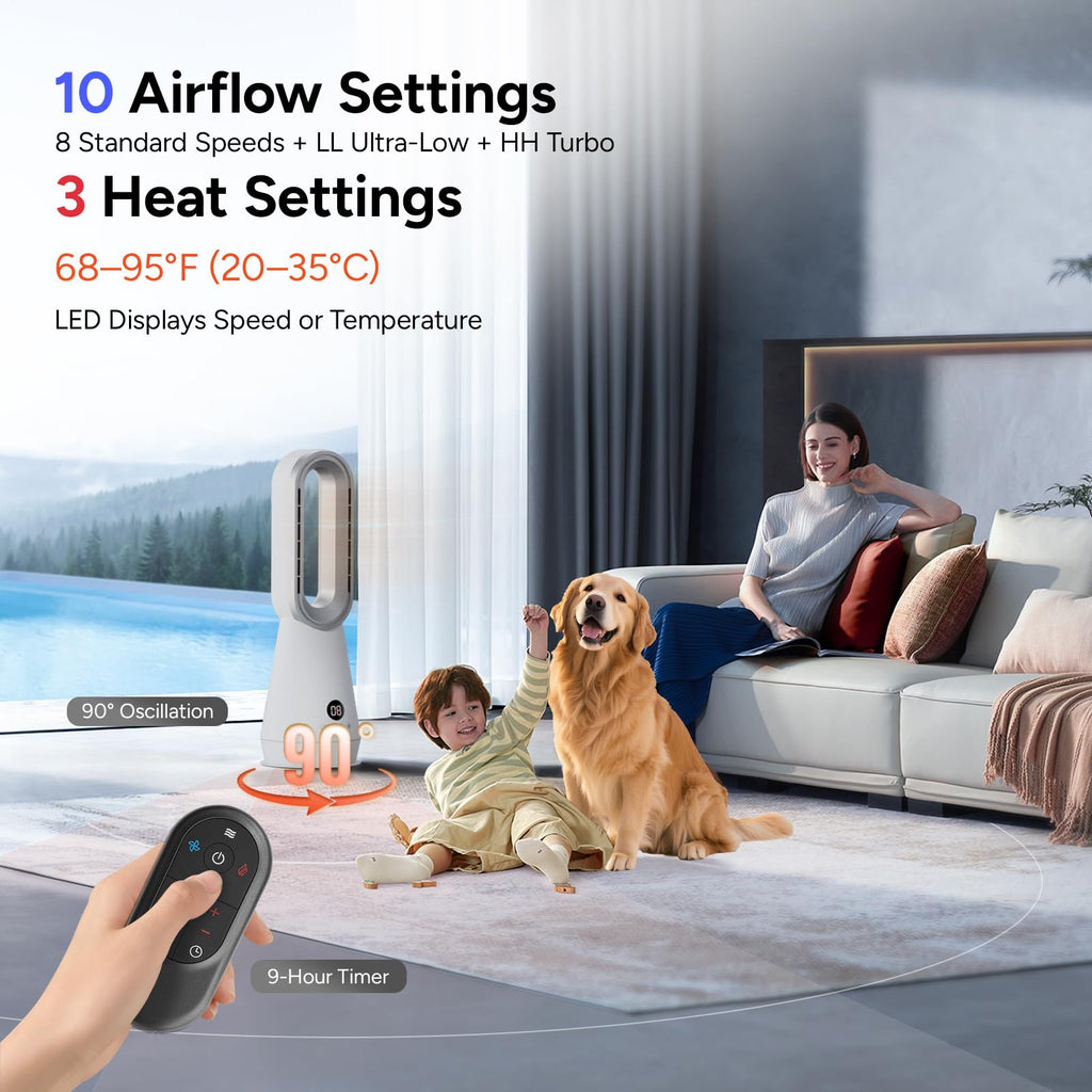 3-in-1 Bladeless Fan Combo, 22" Bladeless Tower Fan with Air Purifier, 90° Oscillating Fast Heating & Cooling, Remote