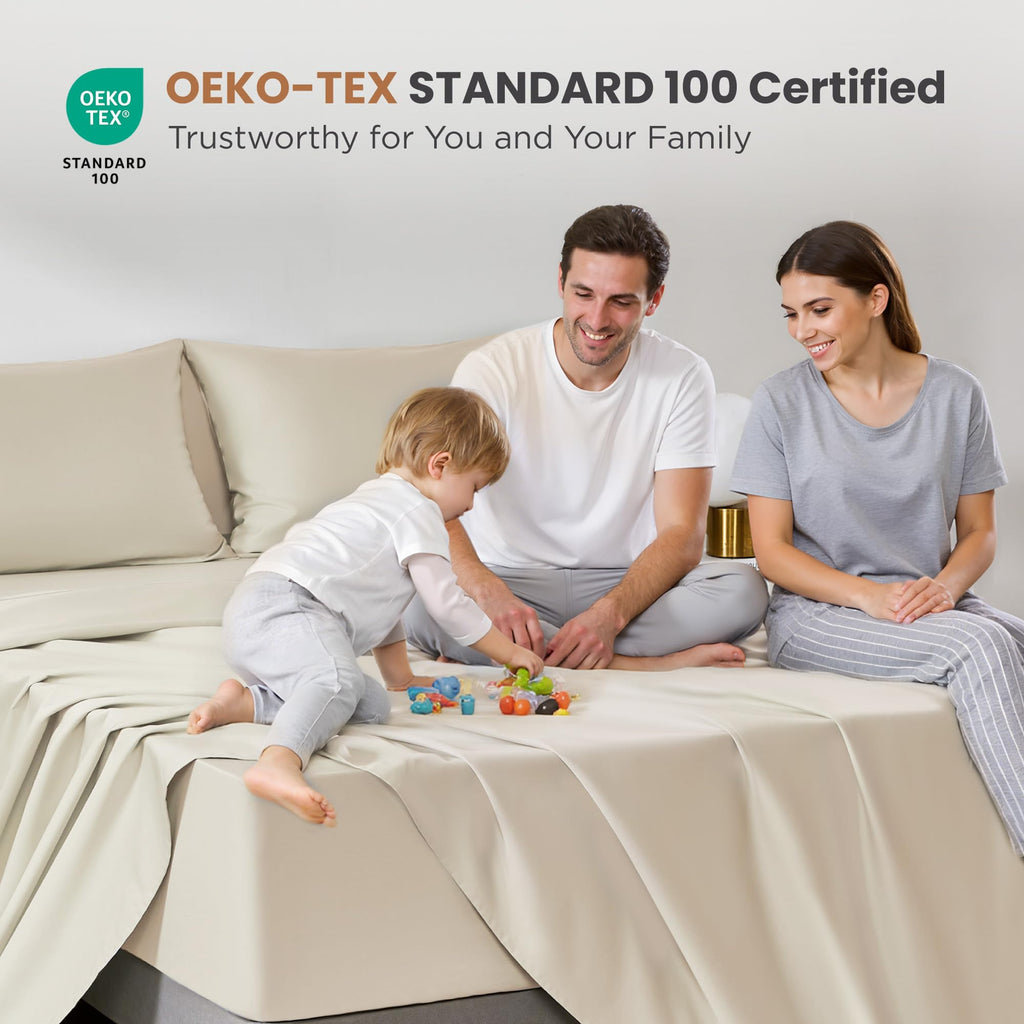 100% Cotton Sateen Sheet Set 1000 TC, Full, Ivory
