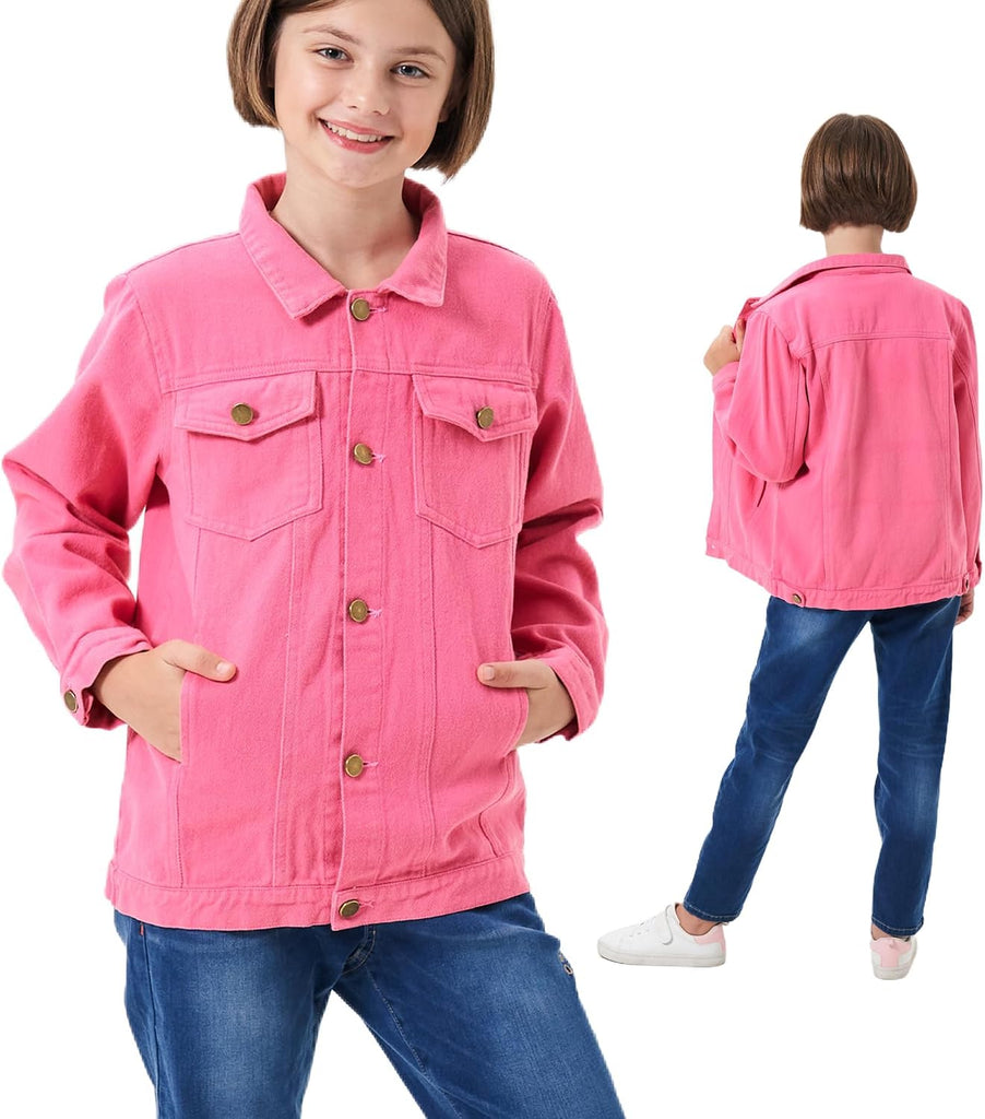 Girls Denim Jacket Classic Jean Coat for Kids & Teens, Casual Outerwear for Spring Fall Lightweight