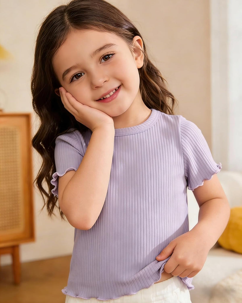 Pack Toddler Baby Girl Shirts Multi-Color Crewneck Basic Tees