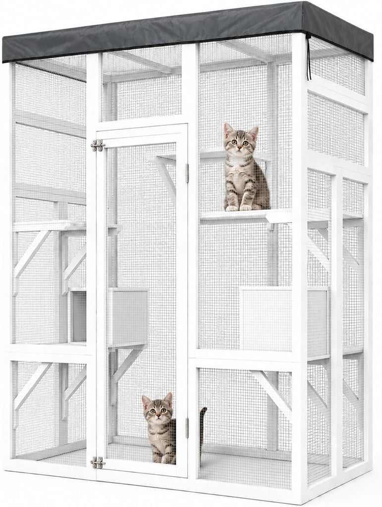 70 Inch Catio Cat Enclosure, Cat Patio House with 5 Platforms