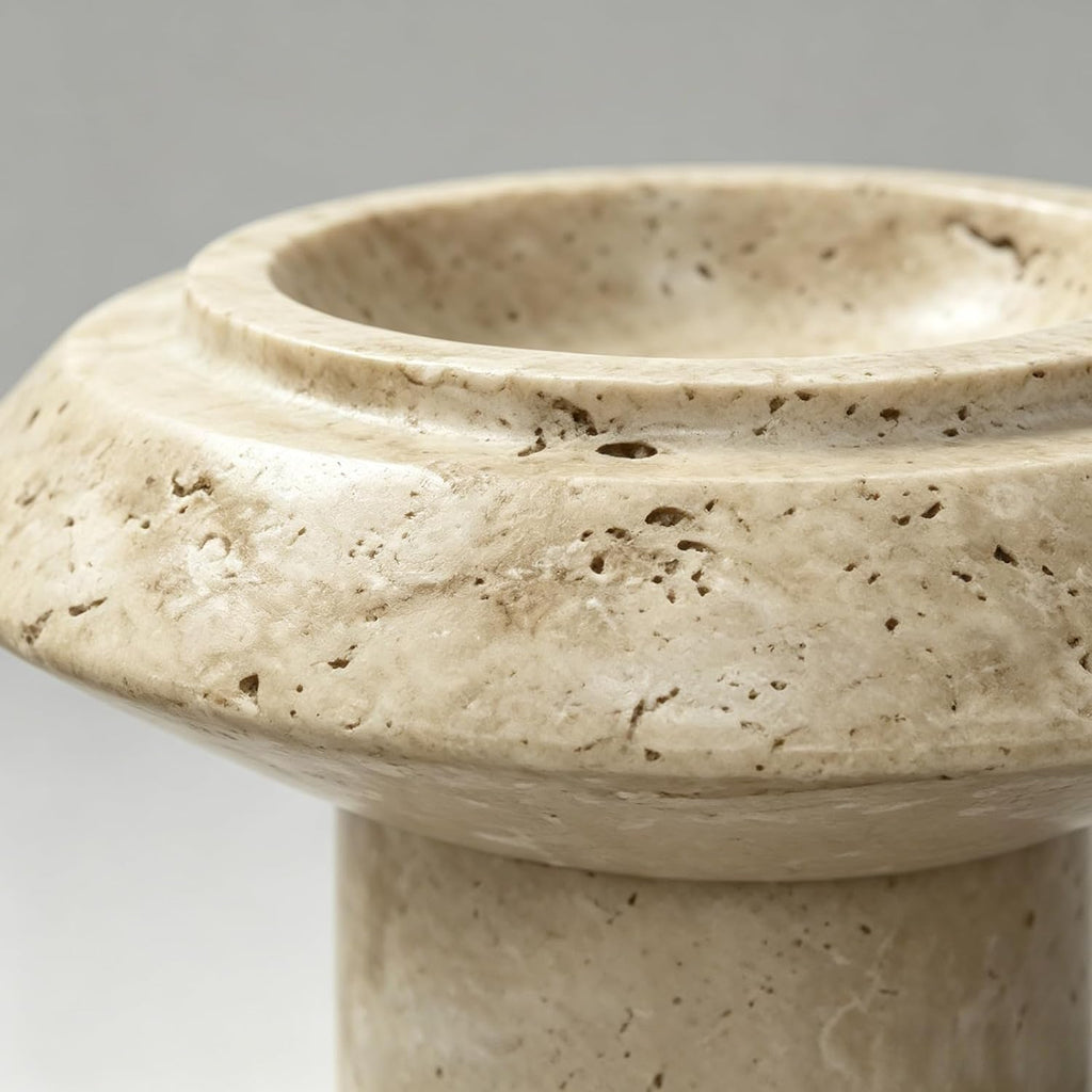 Yellow Travertine Natural Marble Mushroom Pedestal Tray 6.69" x 6.69" x 3.94", Footed Decorative Catchall Bowl