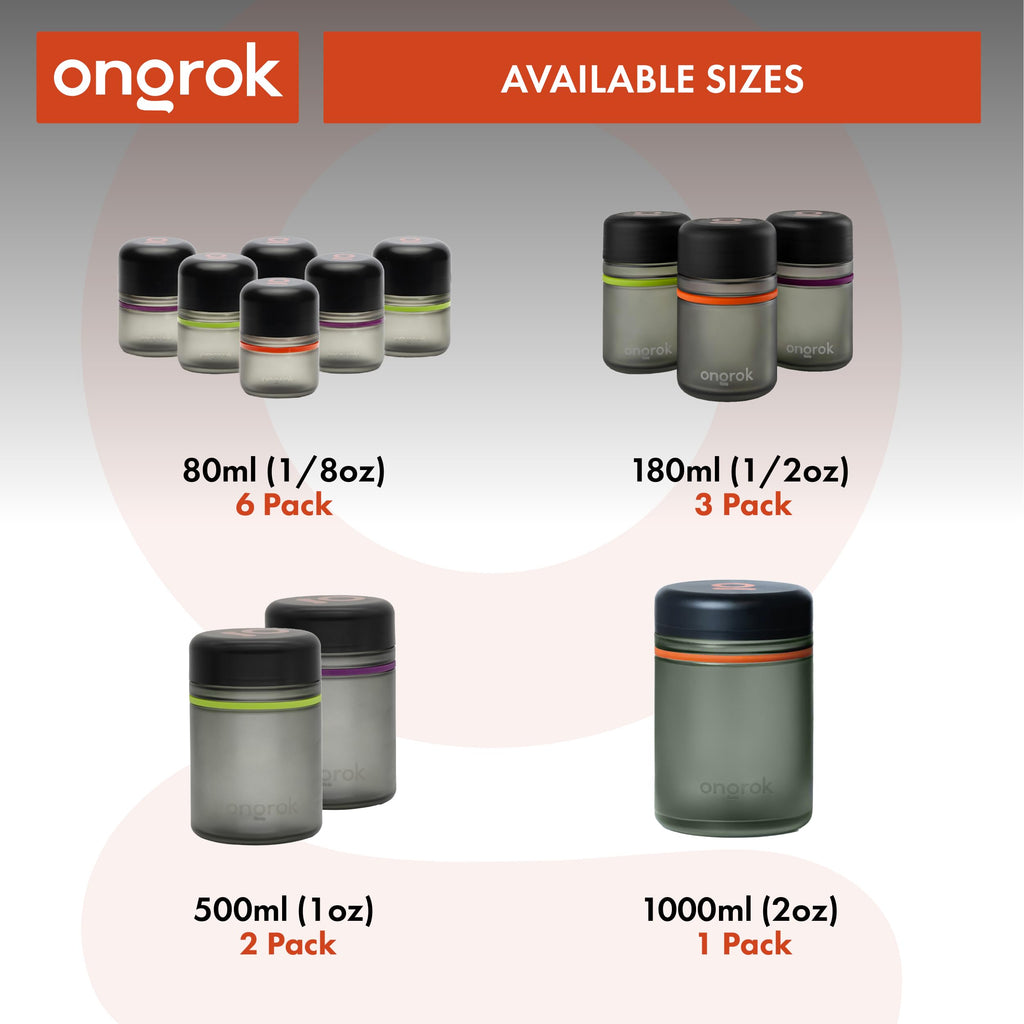 Glass Storage Jar, 80ml, 6 Pack | UV Herb/Spice Jar with Child‐Resistant Lid, Color‐Coded Glass Containers to