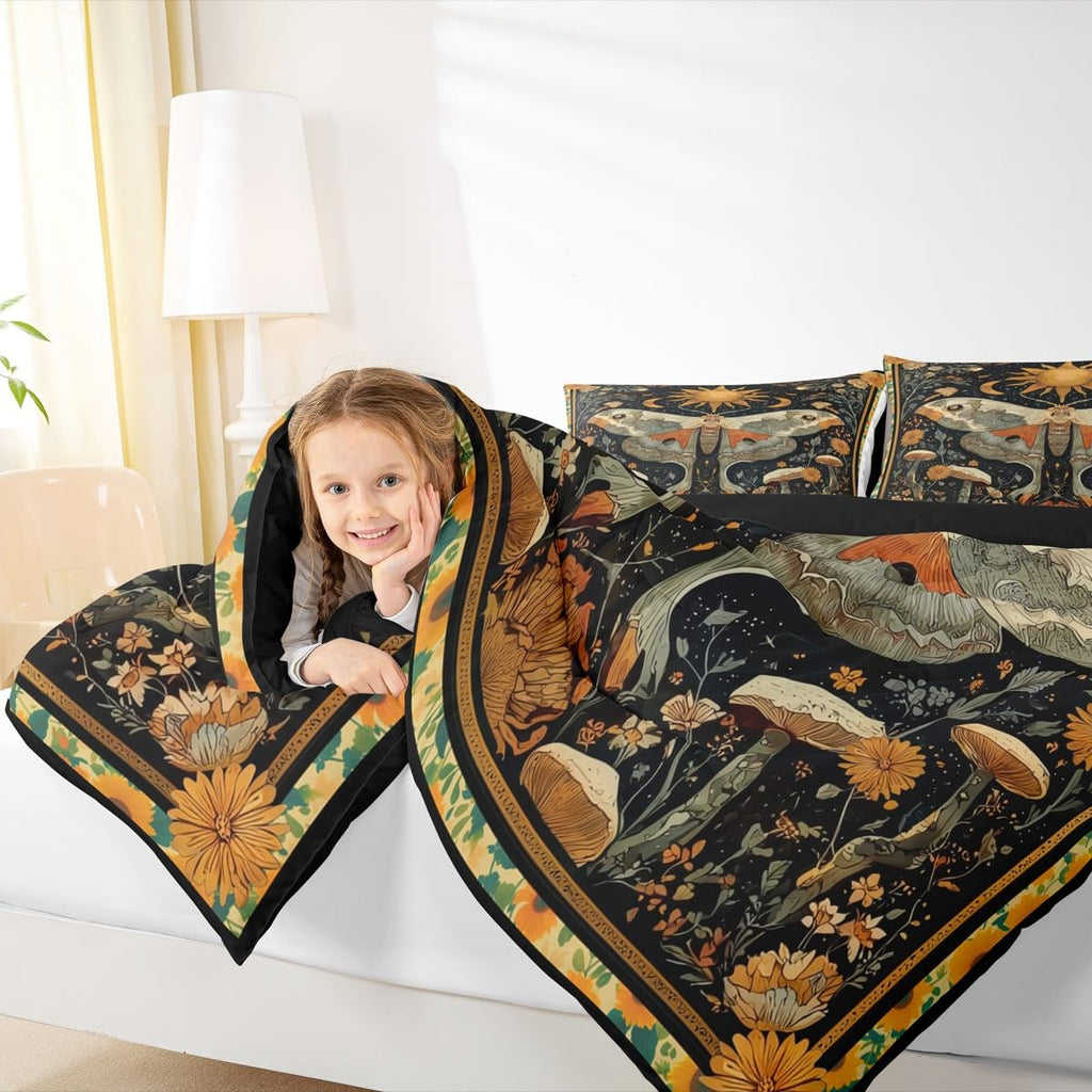 Mystical Luna Moth King Size Comforter Set, for Boho Room Decor