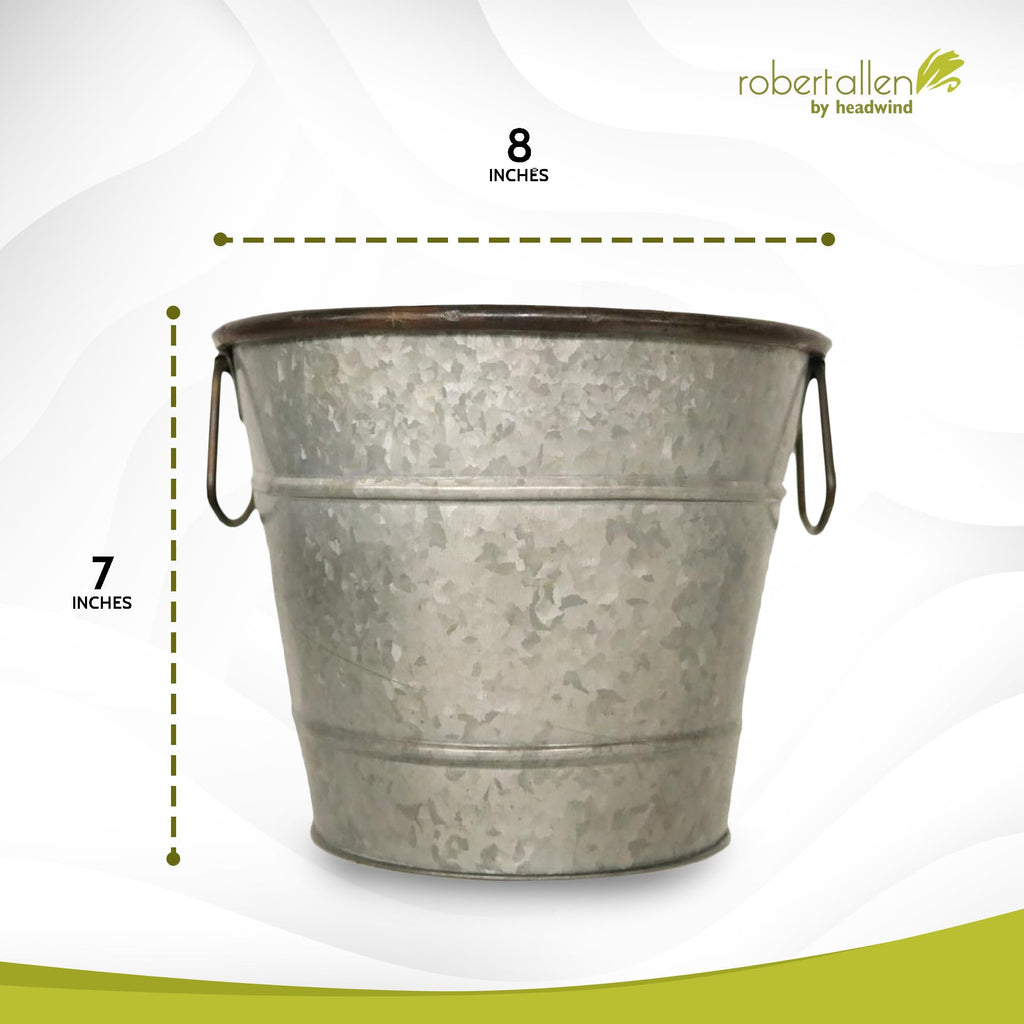 Countryside Collection - 10 Inch Smoky Gray Farm Classic Planters with Handles for Decorative Buckets Metal Flower