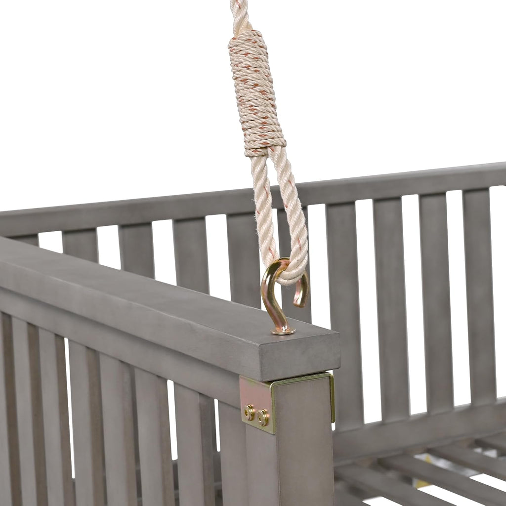 Porch Swing Bed, Acacia Wood Outdoor Daybed Swing, Spacious Design Fits Twin Mattress, 350 lbs Capacity, Garden
