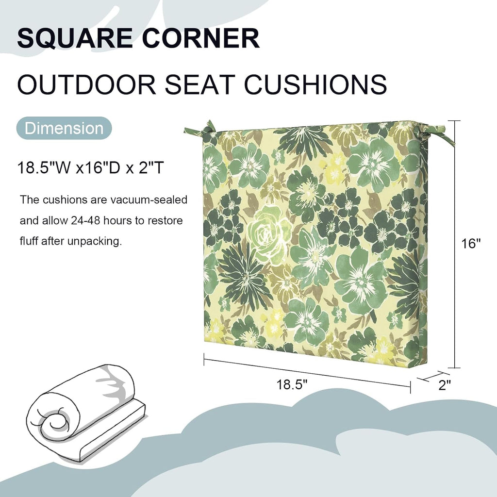 Set of 4 Outdoor Chair Cushions, Water Resistant 18.5"x16"x2" Square Seat Cushion Dining Chairs, High-Density