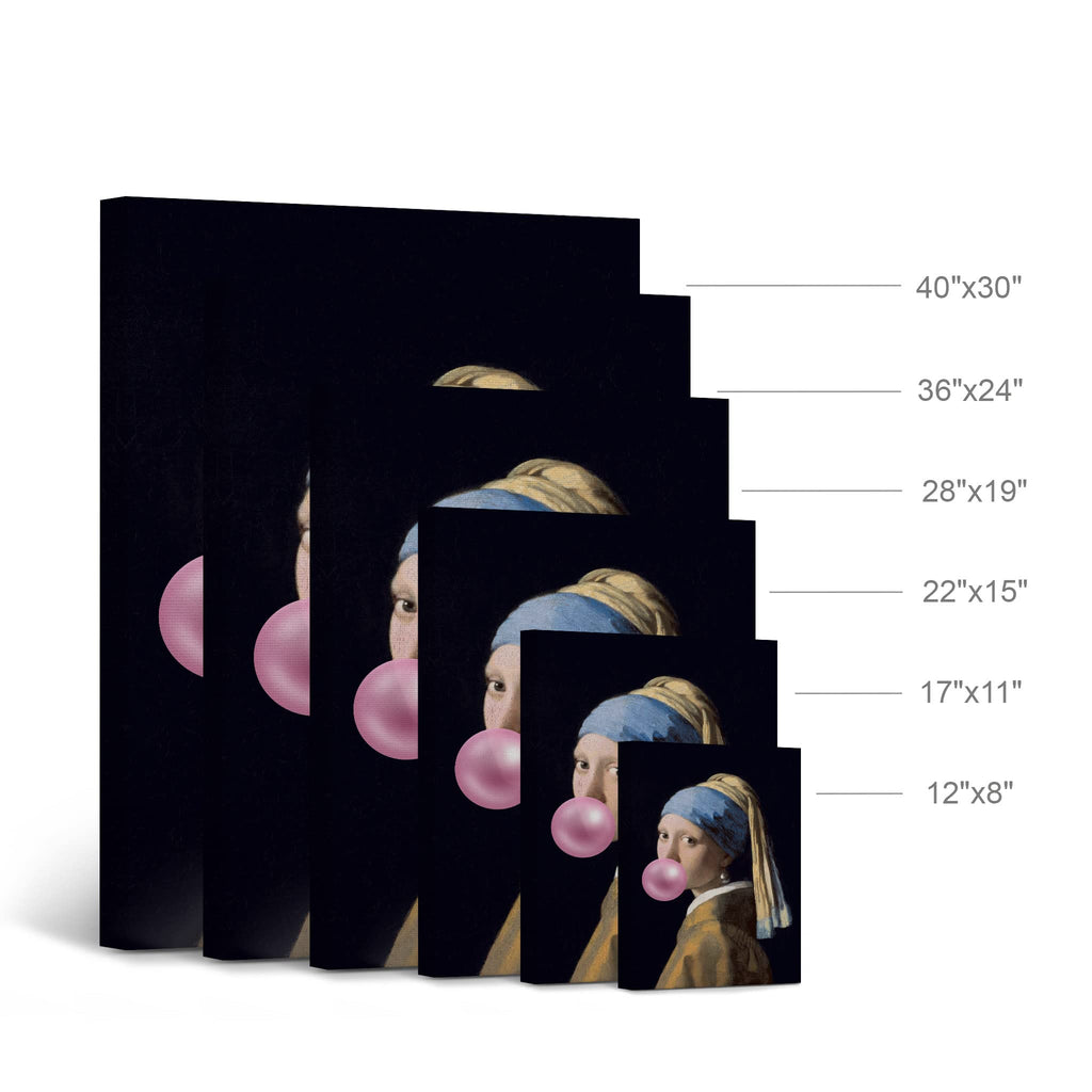 Johannes Vermeer's Masterpiece Girl with a Pearl Earring Pink Bubble Gum Art CANVAS PRINT Modern Painting Wall Art