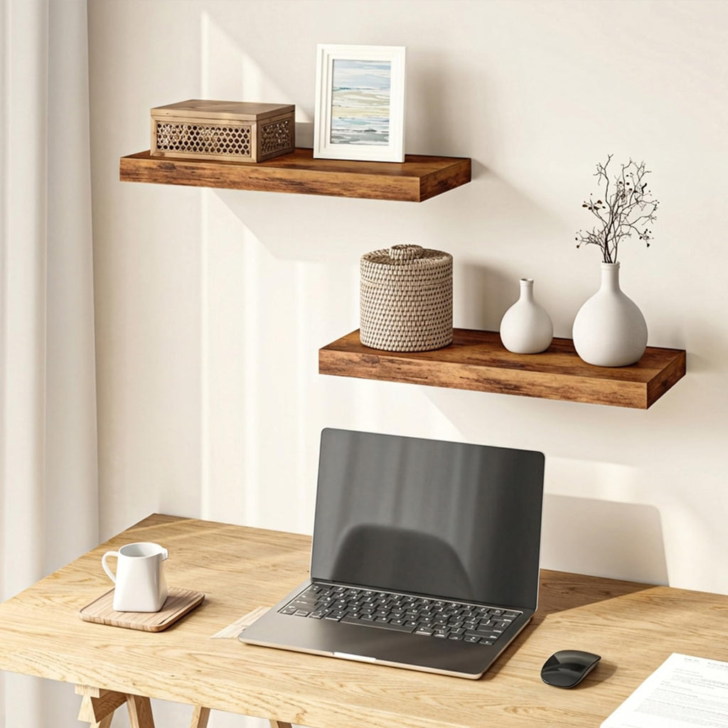 Floating Shelves for Wall Decor (Rustic Brown, Set of 2, 15.7 Inch)