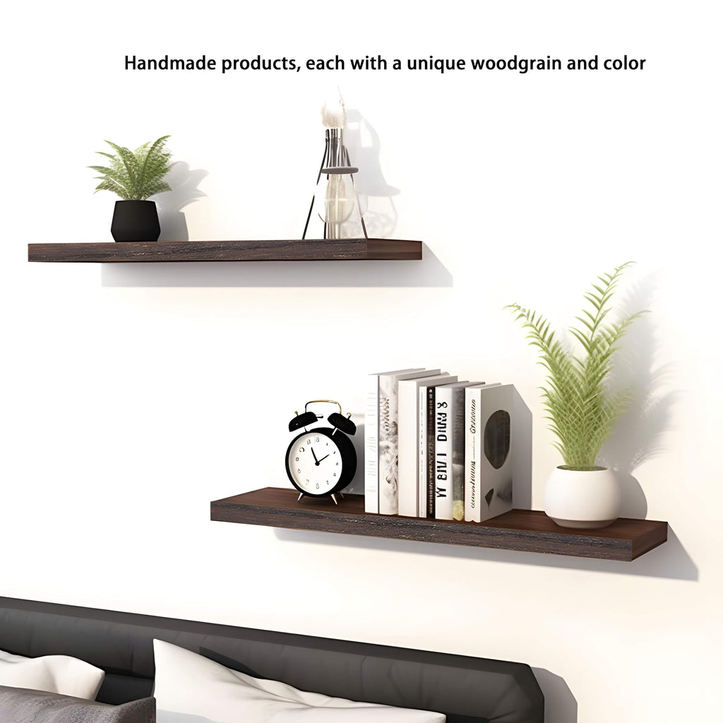 24 Inch Wood Floating Shelves for Wall, Wooden Wall Shelves, Set of 4 Brown