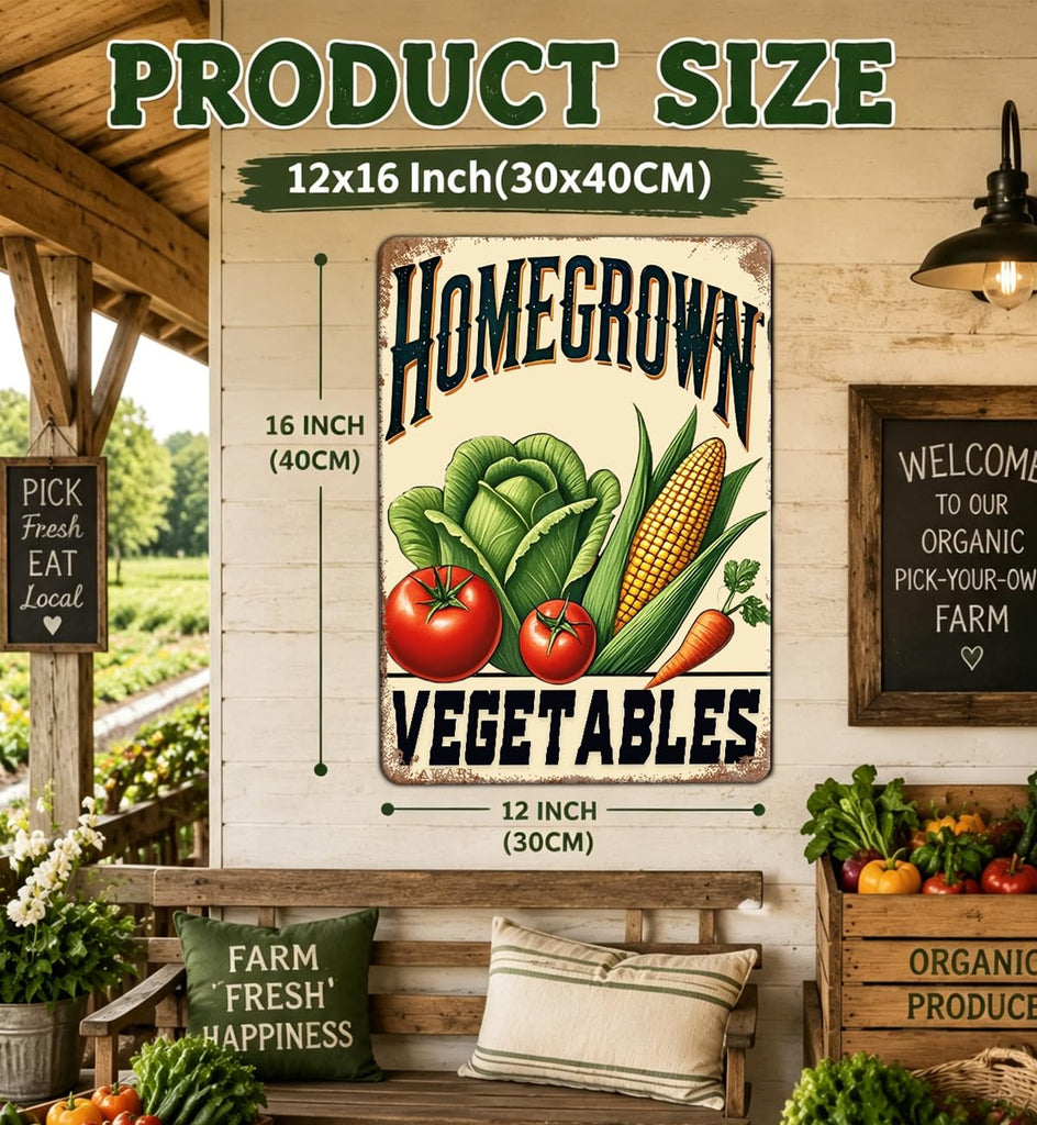 Vegetable Metal Tin Sign 12x16 Inch Farmhouse Kitchen Wall Decor with Tomato Corn Fresh Harvest Design Rustic Farm