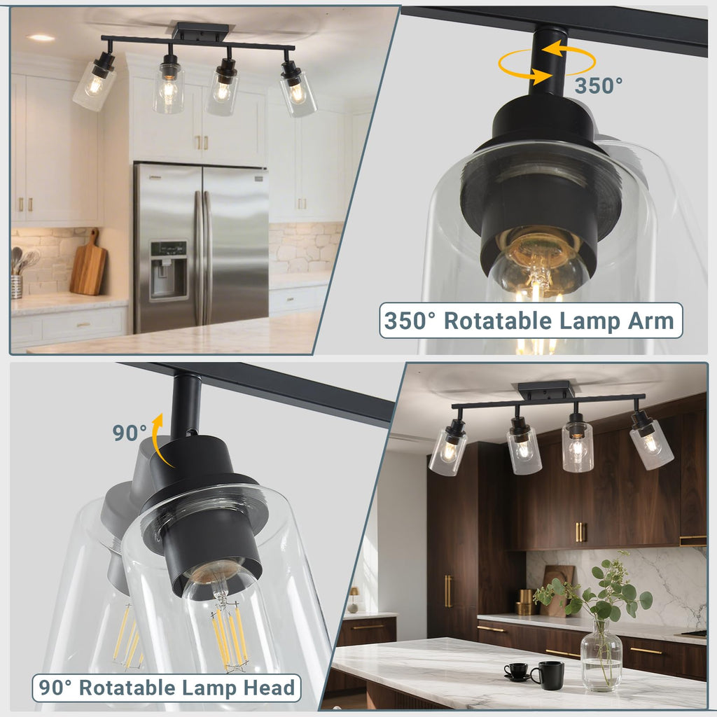 4 Light Kitchen Track Light Fixtures Ceiling Vanity Lights Black, Bathroom Track Lighting Kit w/Rotatable Heads &