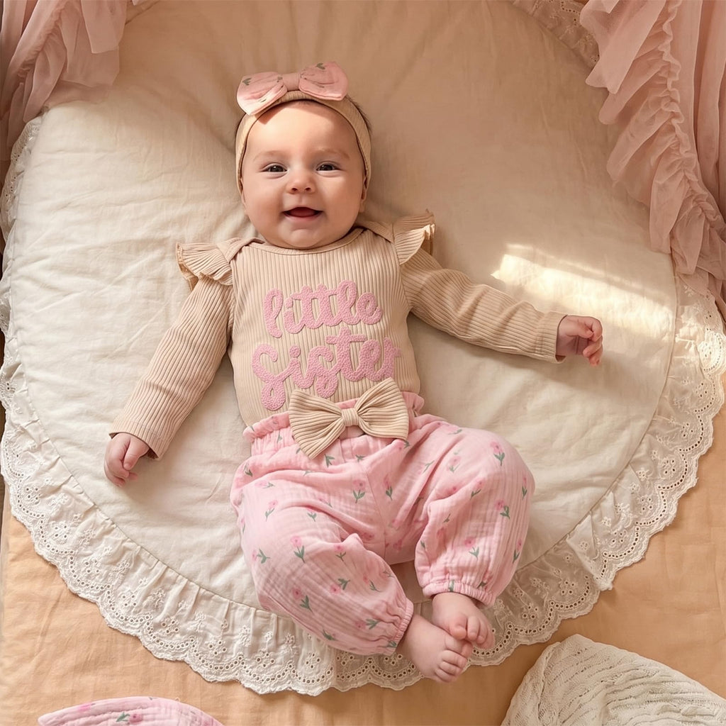 Infant Baby Girl Fall Clothes Ribbed Long Sleeve Letter Romper + Floral Pants + Headband Newborn 3 6 12 Outfit