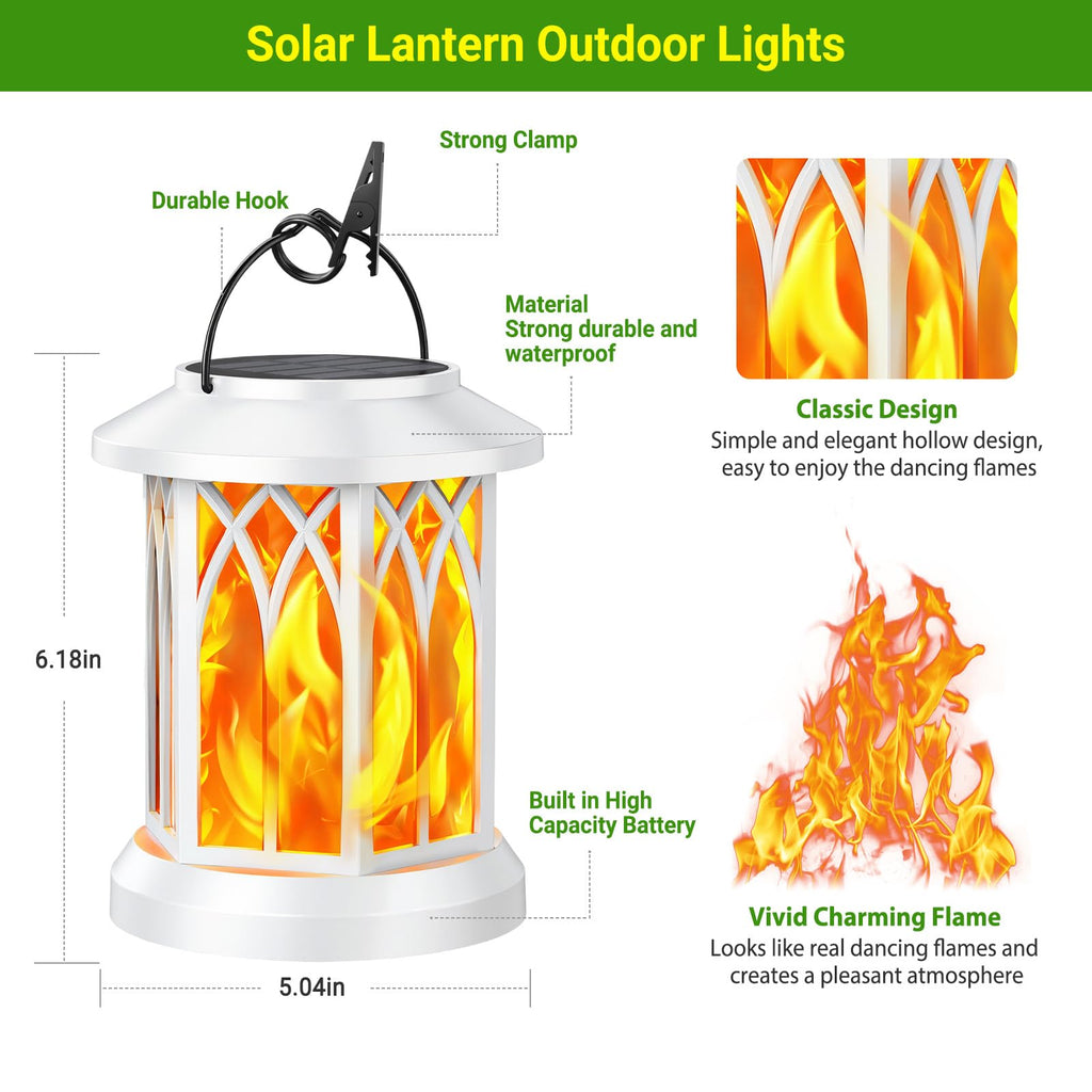 6 Pack Solar Lantern Outdoor Lights, Upgraded Flickering Flame Solar Lanterns Outdoor Waterproof, Auto ON/Off