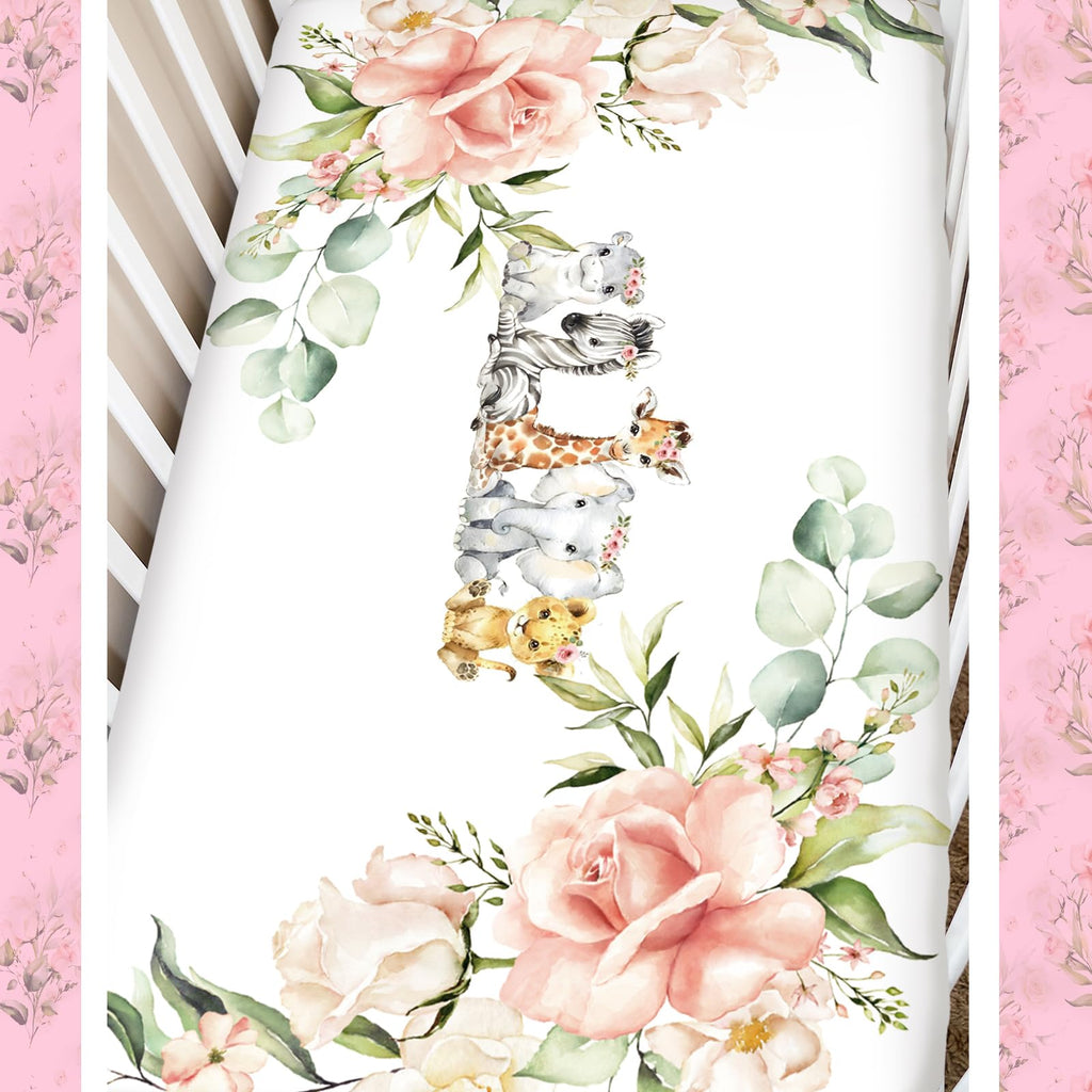 3 Pcs Safari Animals Baby Crib Bedding Set for Girl
