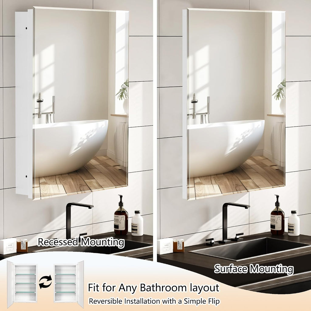 Bathroom Medicine Cabinet with 16x20 in Rectangular Beveled Frameless Mirror,Wall Mounted Mirror Cabinet Toilet