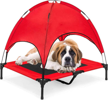 Elevated Dog Bed with Removable Canopy w/Convenient Carrying Bag Indoor Shade 1680D Portable Raised Oxford Fabric