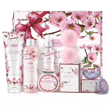 Bath and Body Gift Set for Women - Luxurious Home Spa Gift Set,Japanese Cherry Blossom 7-Piece Set Including Shower - Set of 7