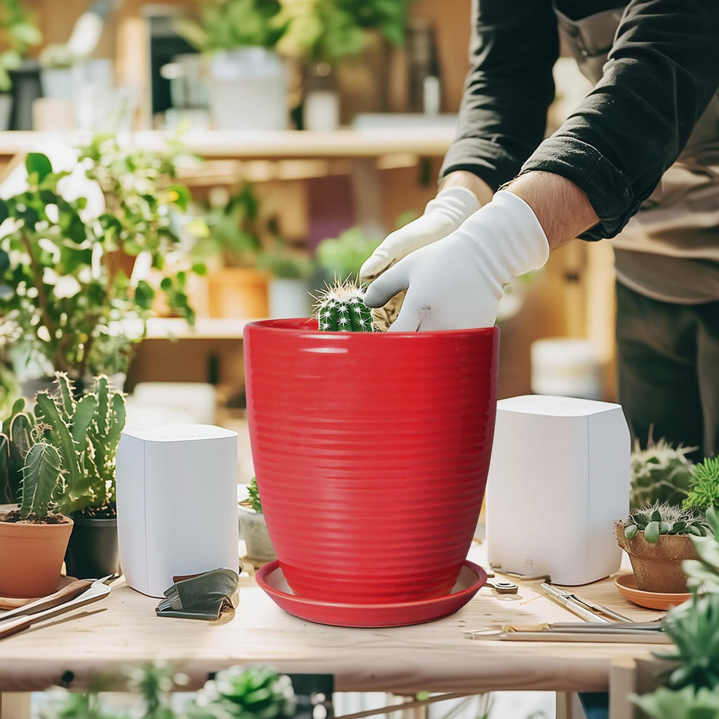 Ceramic Pot for Plants - 8 Inch Plant Pot for Indoor Plants Outdoor Round Planter Modern Flower Pot with Drainage
