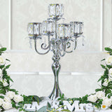 Candelabra Candle Holders, Elegant Bling Centerpiece with Pendant Crystal Table Decorations 5 Arms Candlesticks,22