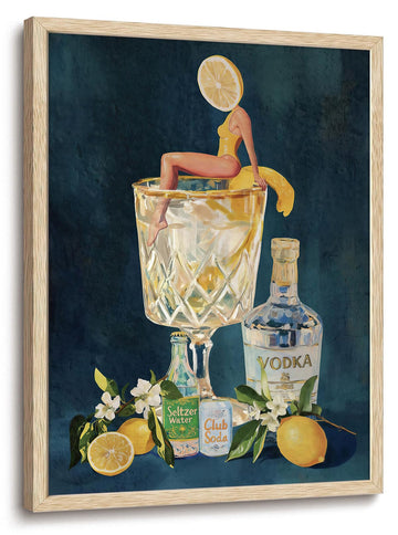 Retro Cheers Framed Wall Art Abstract Martini Olive Party Canvas Wall Art Whimsical Cocktail Bar Pictures Wall Decor