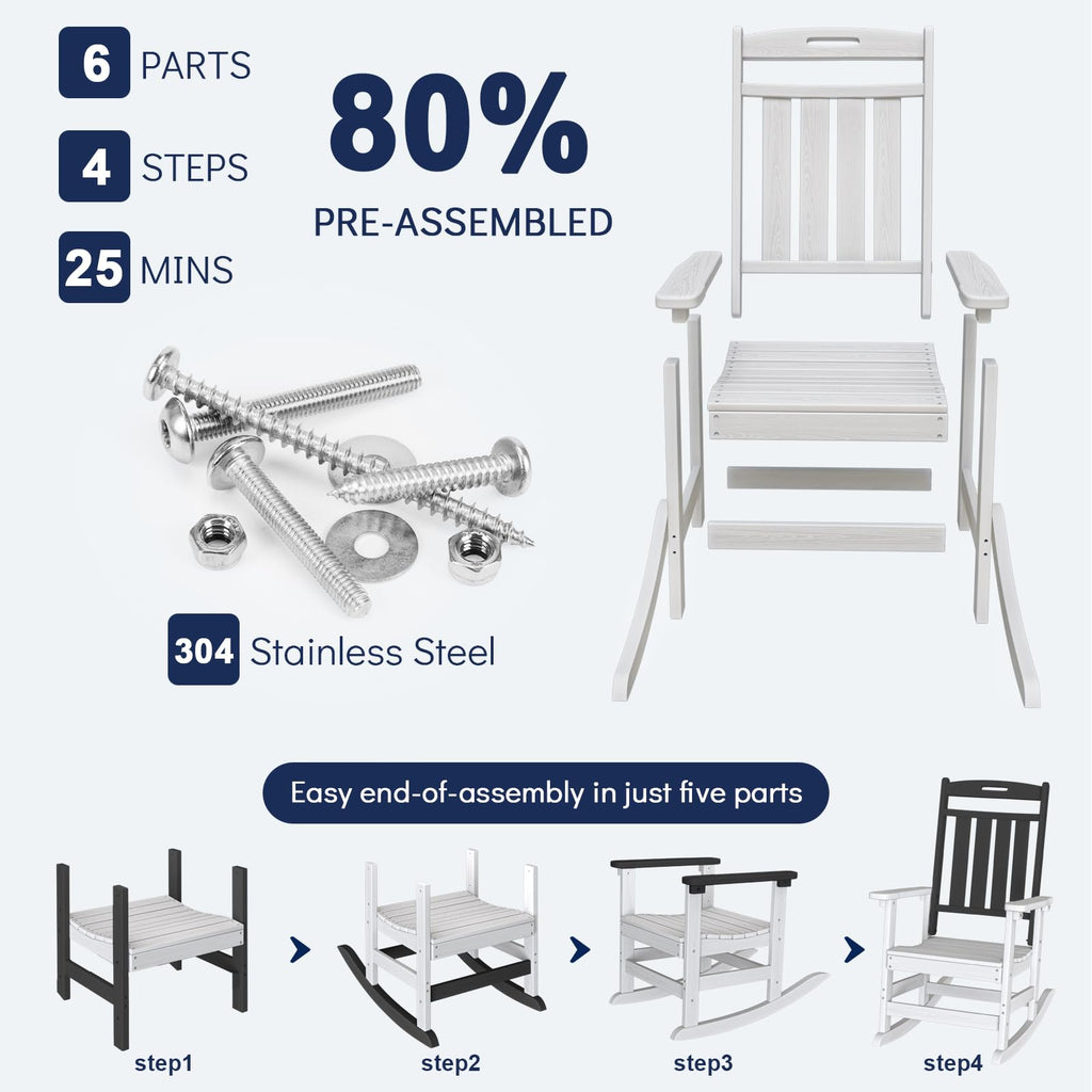 Outdoor Rocking Chair Set of 2, All-Weather Patio Rocker, White