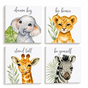 Safari Animal Wall Art Set of 4, 12 x 12 in, Framed Wall Decor