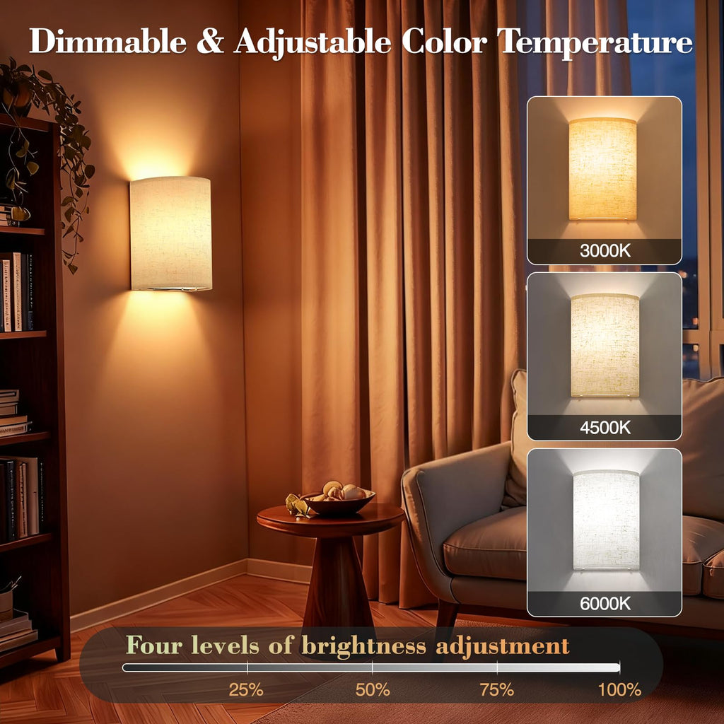 Battery Operated Rechargeable Wall Sconce Set of Two with 10000mAh Battery