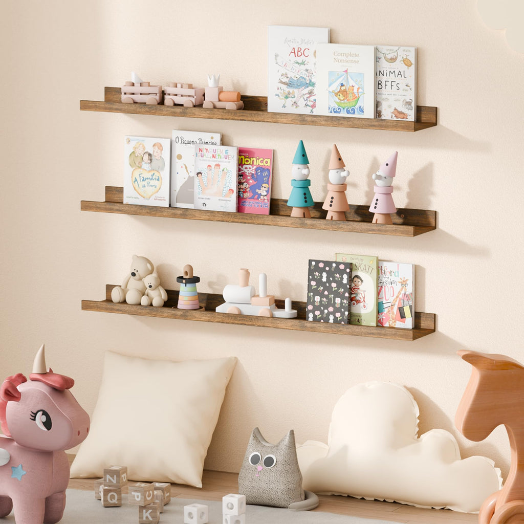 Floating Shelves for Wall Decor and Storage, Brown, 6Pcs 35.5''