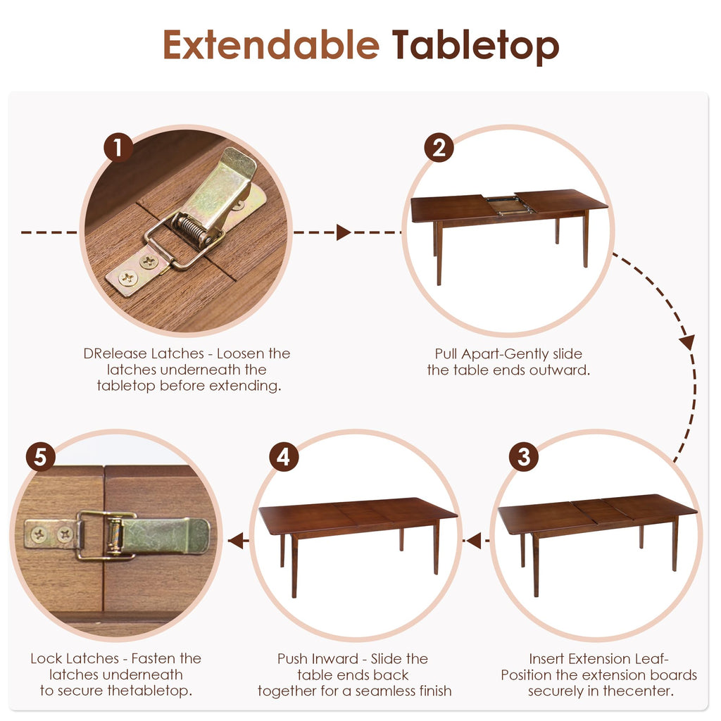 Extendable Dining Table for 4-8, 67"-82" Wood Dining Room Table with Self-Storing Butterfly Leaf, Modern Kitchen