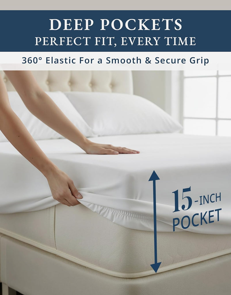 100% Egyptian Cotton Sheets Queen - Naturally Cooling & Breathable 4 Piece Silky Sateen Weave Queen Sheet Set