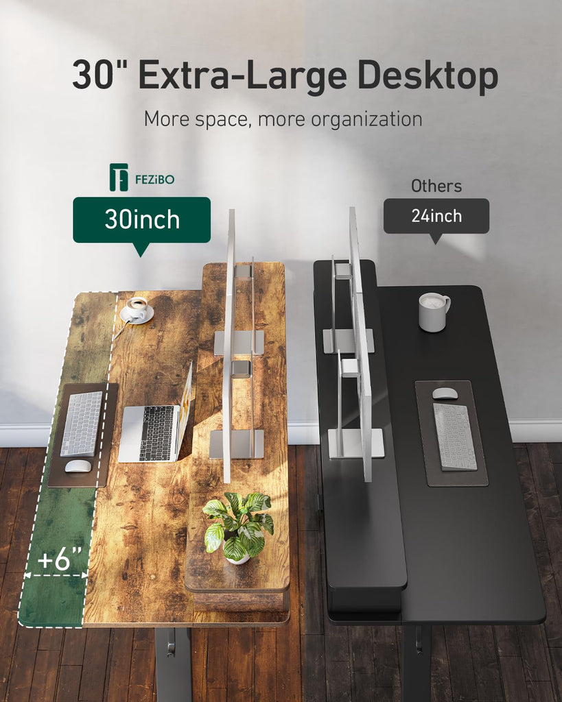 60" x 30" Standing Electric Desk with Drawers, Rustic Brown