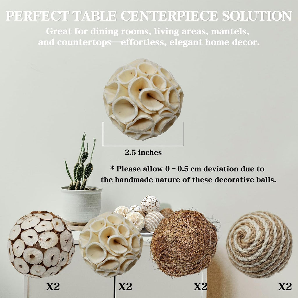 Natural Handmade Decorative Balls, Bowl Filler Orbs Decor, Table Centerpiece & Dough Bowl Vase Decor - Set of 8