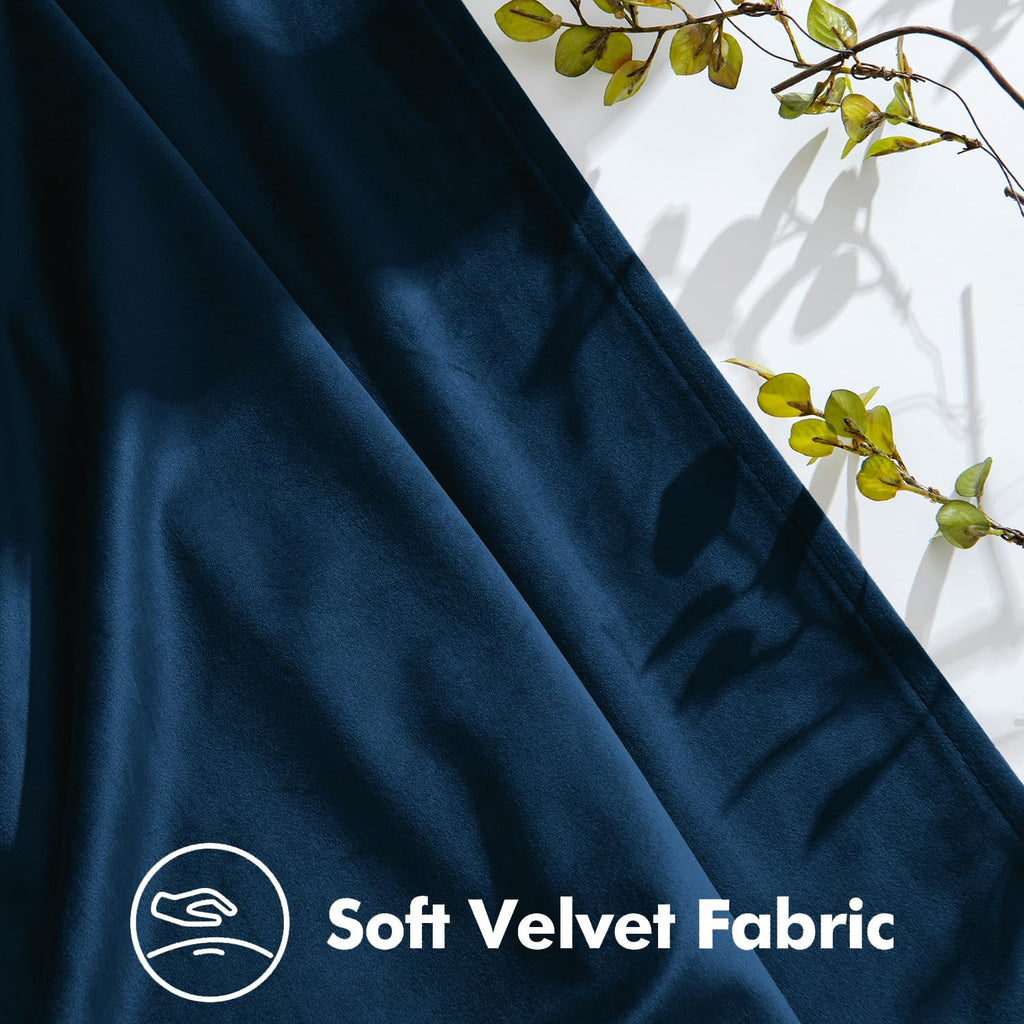 Velvet Pinch Pleated Blackout Navy Blue Curtains 40x96 Inches