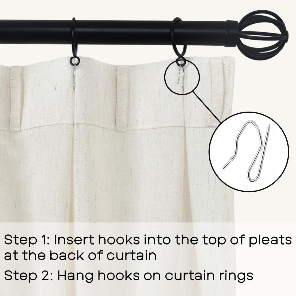 Pinch Pleat Cafe Curtains 24 Inch Length Window Over Sink, Cream Linen Light Filtering Sheer Farmhouse Style Mini