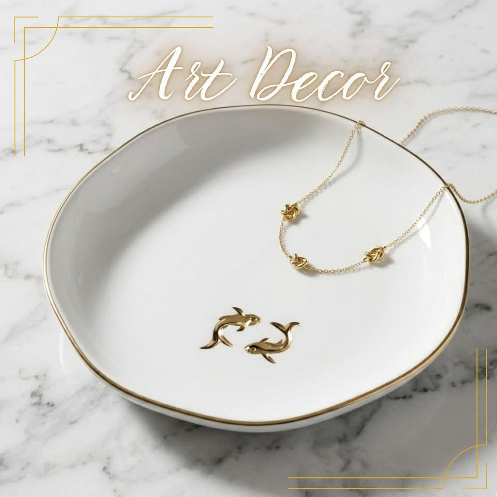 Japanese Gifts for Women, KOI Fish Gift - 4.75" Handcrafted Ceramic Ring Dish with Gold Trim, Decorative Trinket Dish