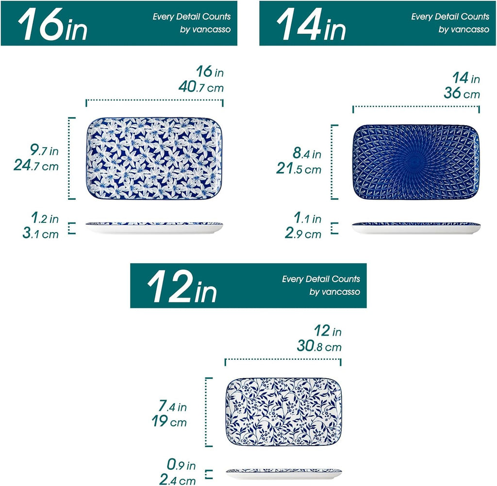 Porcelain Serving Trays for Party, Serving Platters Set of 3,Serving Dishes for Entertaining, Ceramic Party Trays and