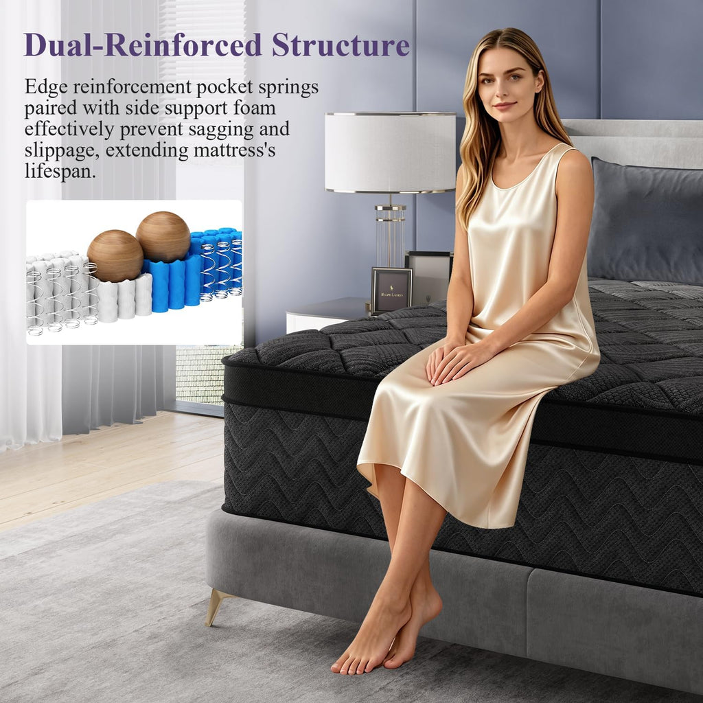 Upgraded Luxury 12 Inch Hybrid King Size Mattress in a Box, Firm Feel | Cooling Gel Memory Foam & Pocket Springs