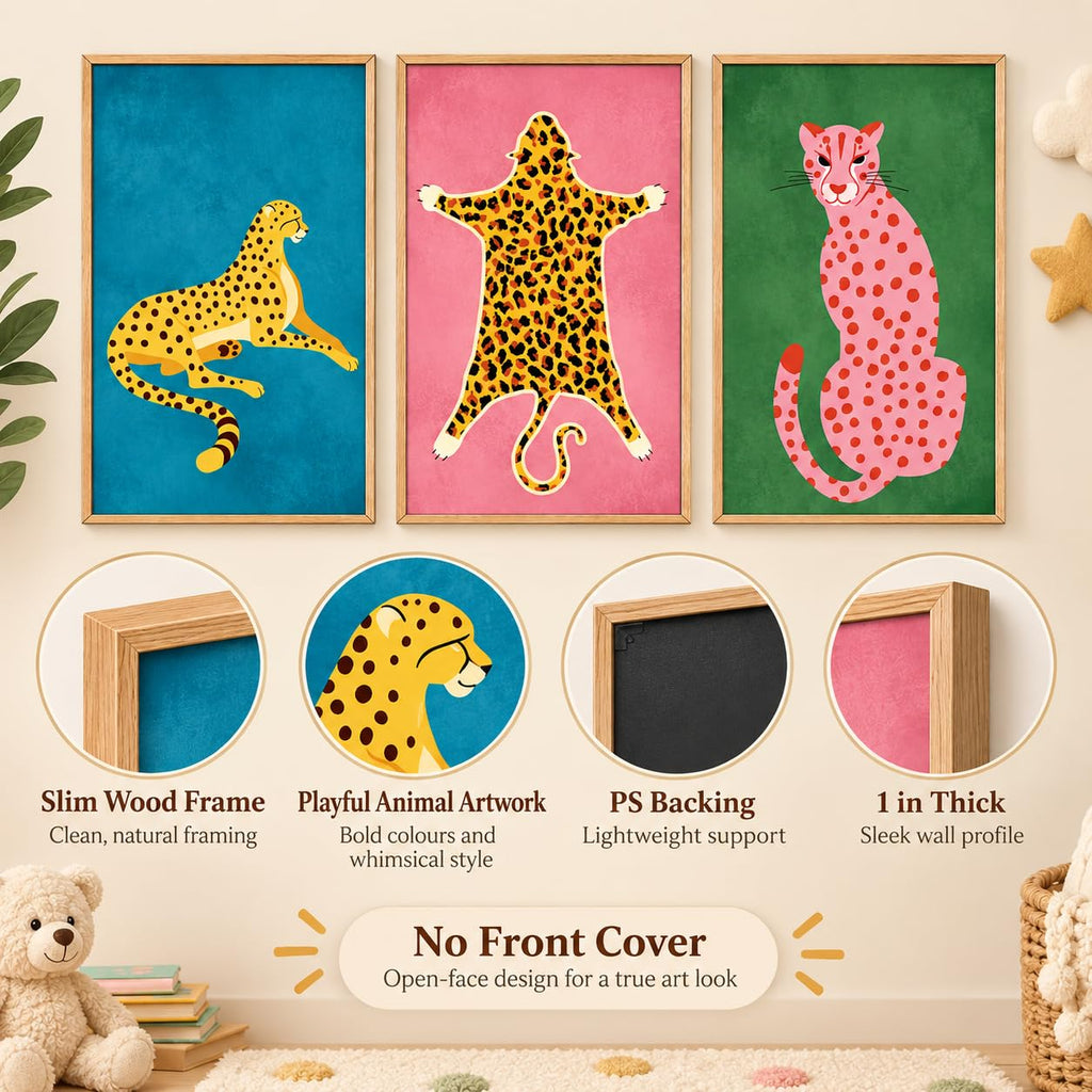 Animal Wall Art Set of 3, Large Framed Leopard Prints, 24 * 36 in