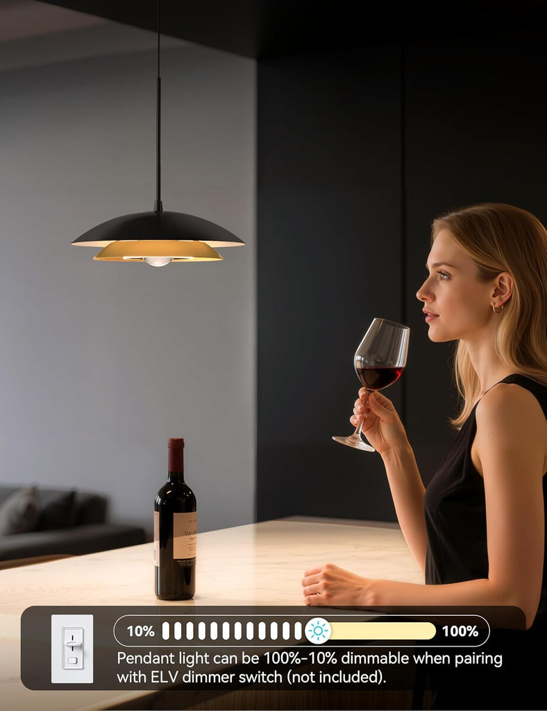 Pendant Lights Kitchen Island 11in Dual-Layer Metal Hanging Light | 12W LED Dimmable Mid Century Modern Pendant Light