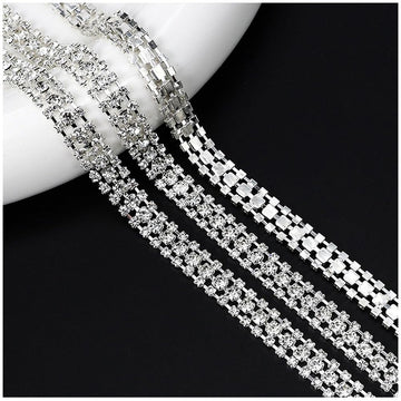 Colourful Rhinestone Trim, Crystal Rhinestone Chain Applique, Ideal for DIY Decoration and Wedding Clothing - 1 Yard