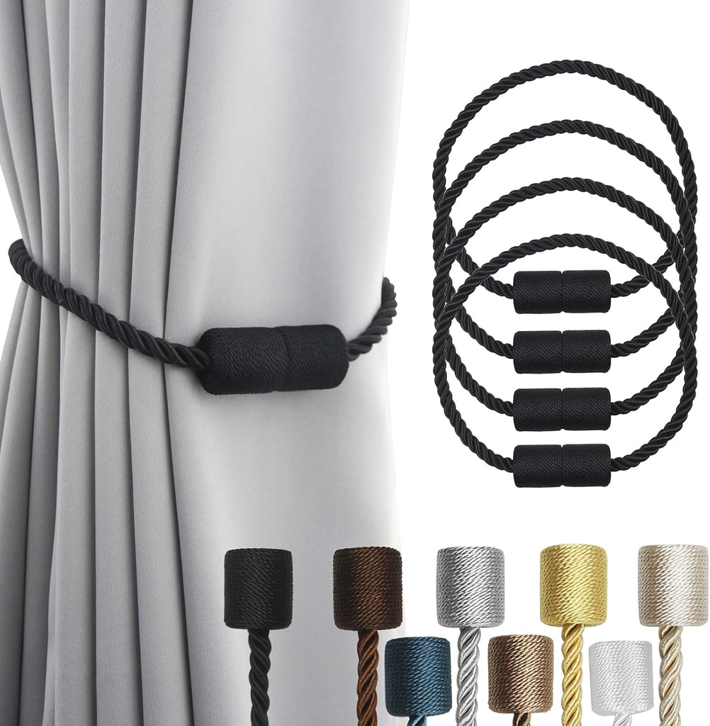 4 Pack Strong Magnetic Curtain Tiebacks Outdoor Elegant Decorative Tie Backs Modern Rope Tiebacks for Drapes Window