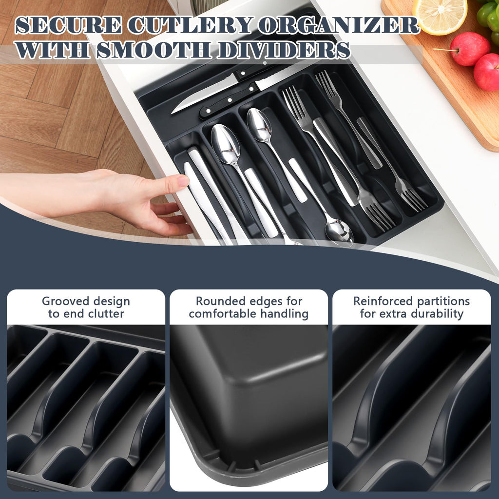 49-Piece Silverware Set with Organizer - Stainless Steel Silverware Set for 8 with Steak Knives and Drawer Organizer