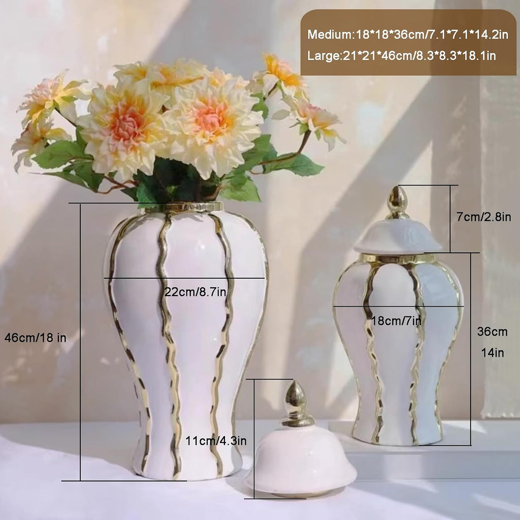 White and Gold Vases for Centerpieces,White Gold Ginger Jars Decor,Large Gold Vases Counter,Vintage Vase with