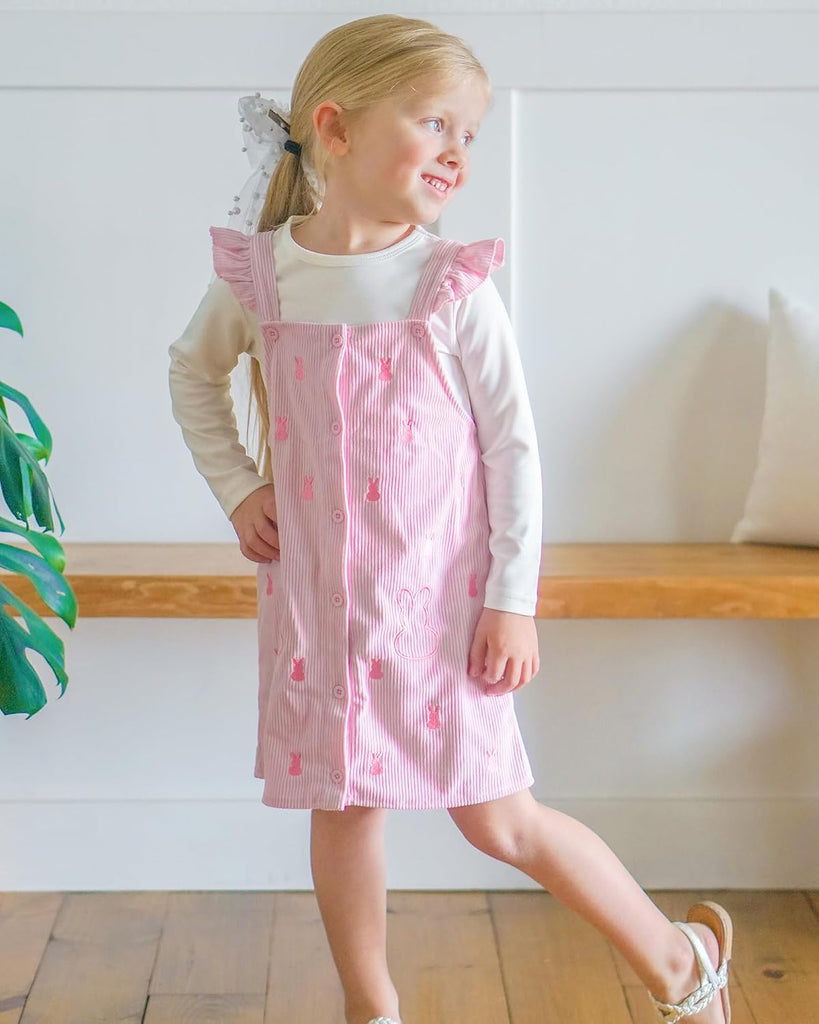 Toddler Girl Embroidered Button Down Overall Jumper Dress Set