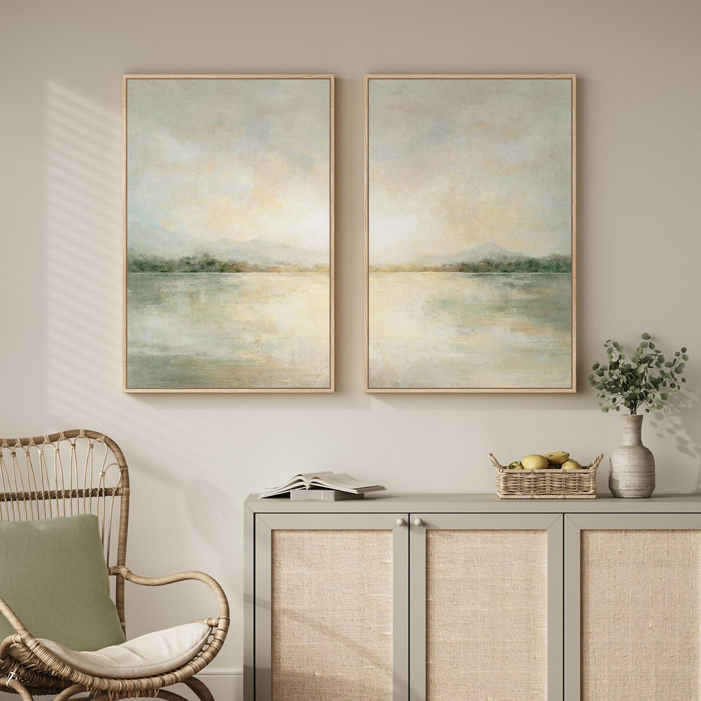 Framed Sage Green Abstract Landscape Wall Art, 24x36 Inch