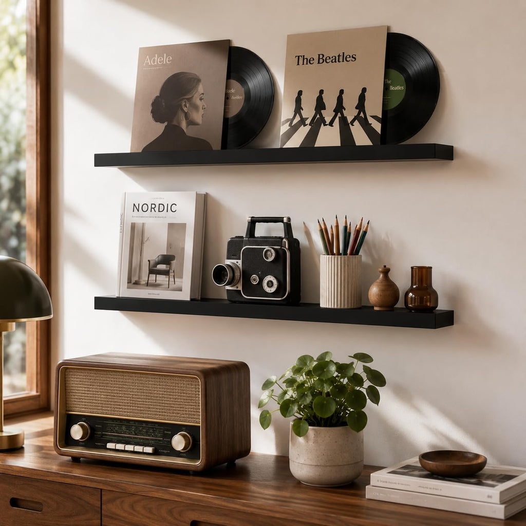 60" Black Floating Shelf, Long Wall Shelf